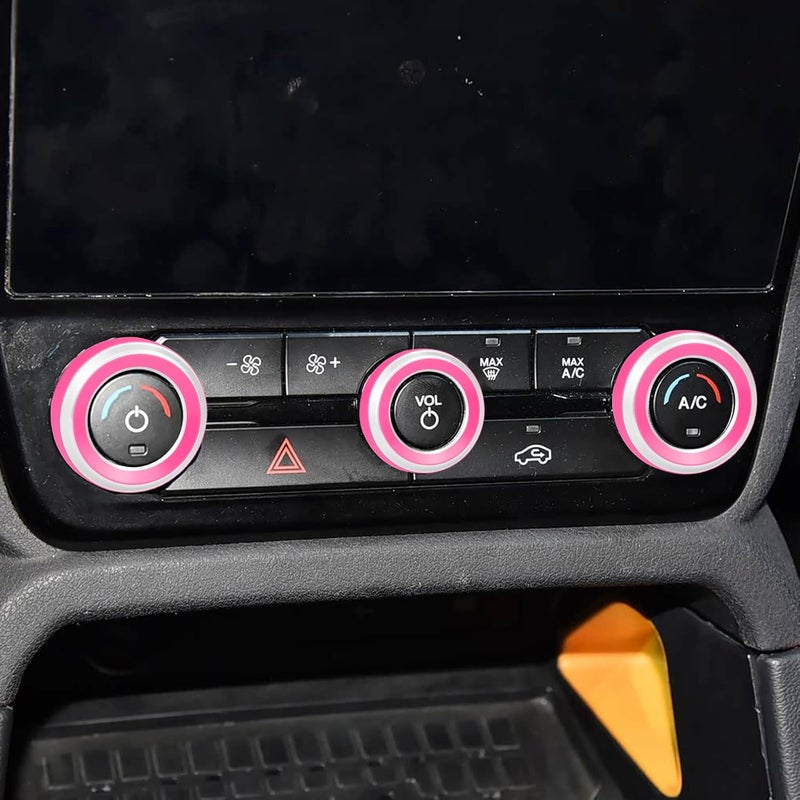 HDUFC for Ford 2024 2025 Ranger, air Conditioning, Volume Control, Push-Button Start, 4WD and Headlight switches, 7 Pieces of Aluminum Alloy knob Cover Decoration (Pink) - Image 2